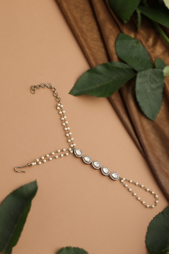 Gold Finish Kundan Polki Hathphool by Swabhimann Jewellery at Pernia's Pop Up Shop