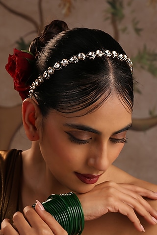 Gold Finish Kundan Polki Mathapatti by Swabhimann Jewellery