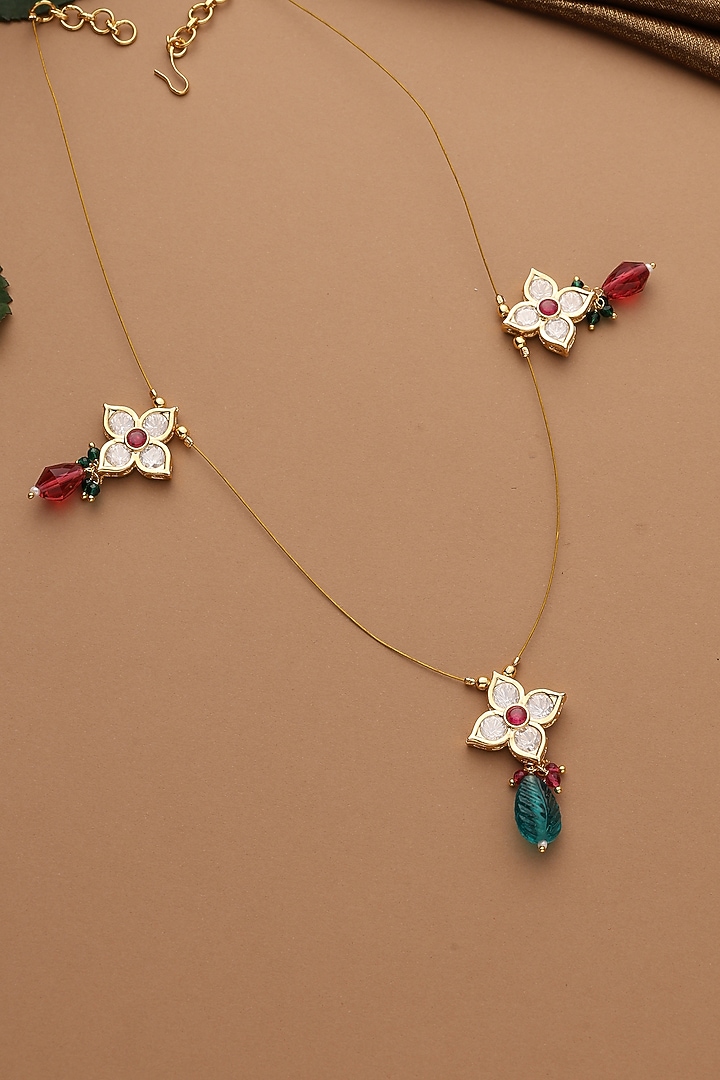 Gold Finish Multi-Colored Kundan Polki Pendant Necklace by Swabhimann Jewellery at Pernia's Pop Up Shop