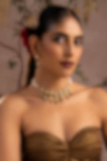 Gold Finish Multi-Colored Jadau Kundan Polki Choker Necklace Set by Swabhimann Jewellery at Pernia's Pop Up Shop