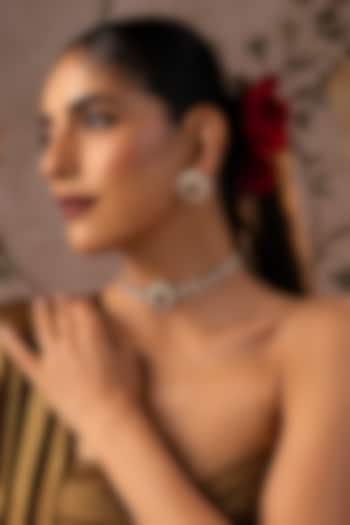 Gold Finish Red Kundan Polki Choker Necklace Set by Swabhimann Jewellery at Pernia's Pop Up Shop