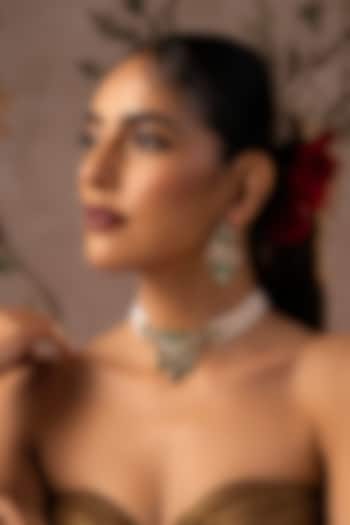 Gold Finish Green Kundan Polki Choker Necklace Set by Swabhimann Jewellery at Pernia's Pop Up Shop