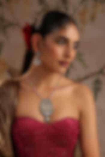 White Finish Multi-Colored Stone Pendant Necklace Set by Swabhimann Jewellery at Pernia's Pop Up Shop