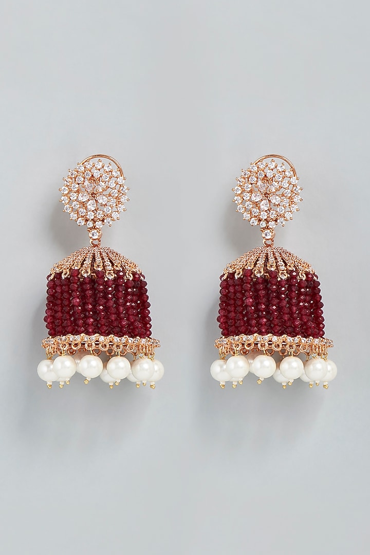Rose Gold Finish Jhumka Earrings by Swabhimann Jewellery at Pernia's Pop Up Shop