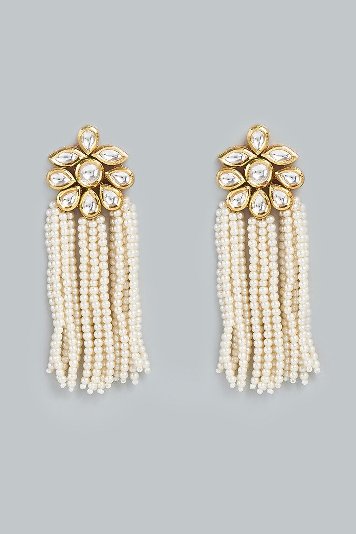 Gold Finish Kundan Polki Dangler Earrings by Swabhimann Jewellery at Pernia's Pop Up Shop