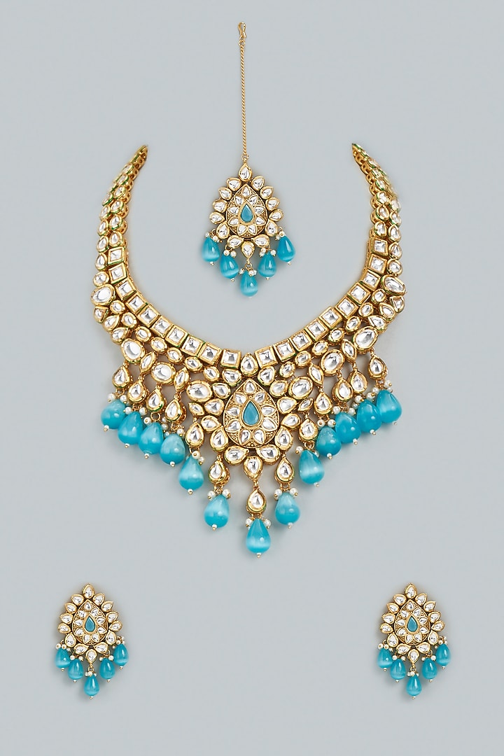 Gold Finish Kundan Polki Bridal Necklace Set by Swabhimann Jewellery at Pernia's Pop Up Shop