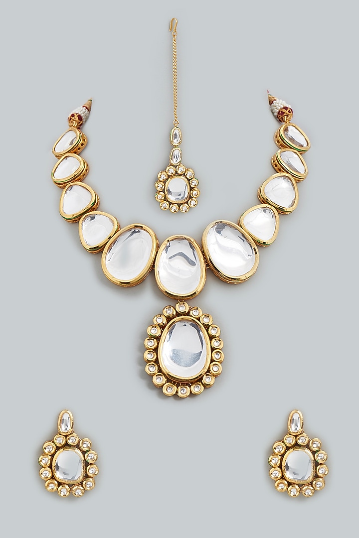 Gold Finish Kundan Bridal Necklace Set by Swabhimann Jewellery at Pernia's Pop Up Shop