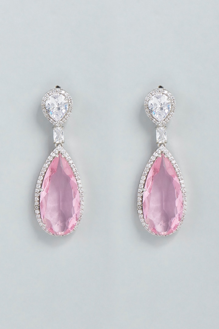 Silver Finish Rose Quartz Earrings by Swabhimann Jewellery at Pernia's Pop Up Shop