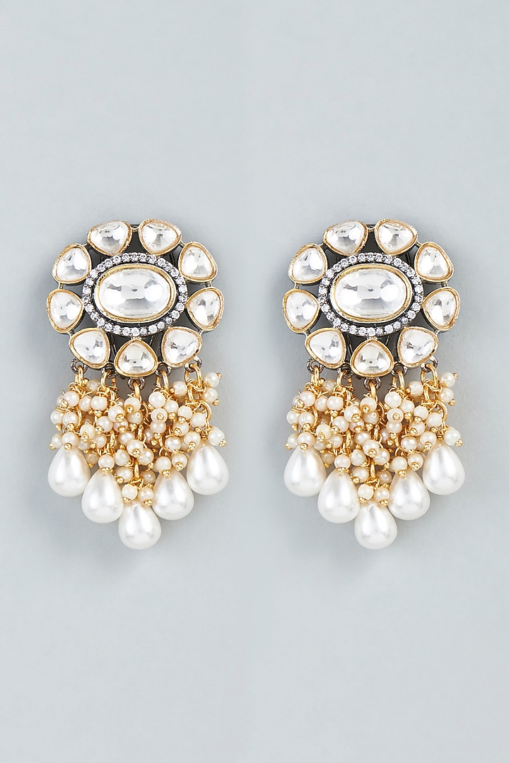 Gold Finish Pearl Dangler Earrings by Swabhimann Jewellery at Pernia's Pop Up Shop