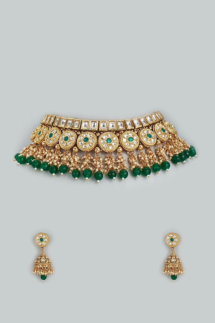 Gold Finish Handcrafted Necklace Set With Tumble Stones by Swabhimann Jewellery at Pernia's Pop Up Shop