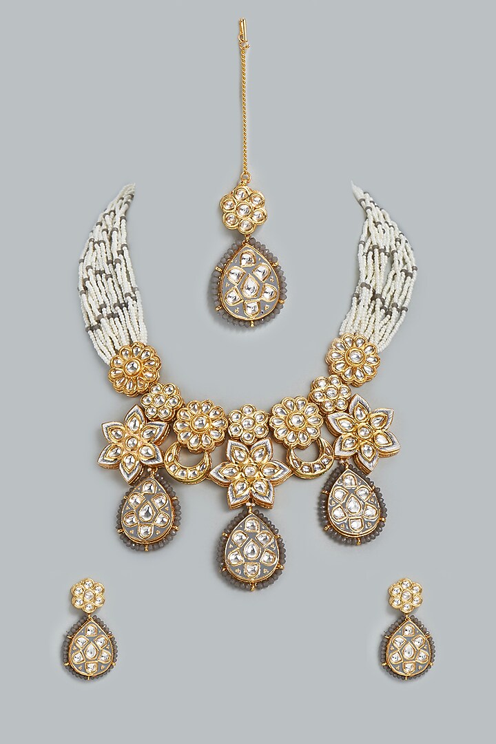 Gold Finish Handcrafted Bridal Necklace Set by Swabhimann Jewellery at Pernia's Pop Up Shop