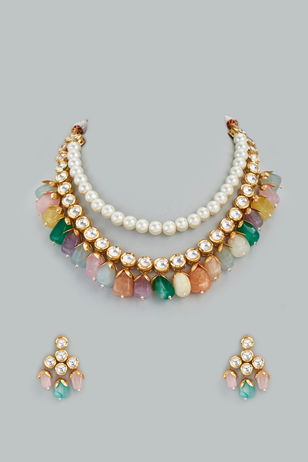 18K Yellow Gold & Diamond Drop Pearl Necklace Set -101.36gm – Virani  Jewelers