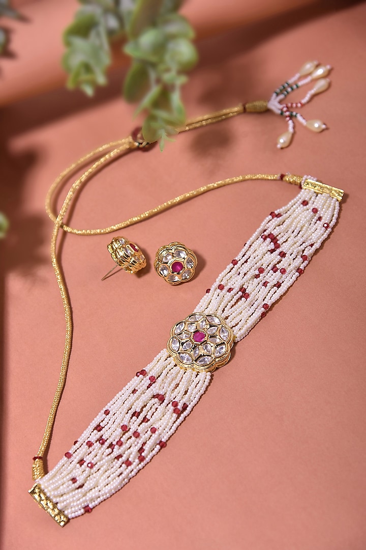 Gold Finish Kundan Polki Choker Necklace Set Design by Swabhimann Jewellery at Pernia's Pop Up