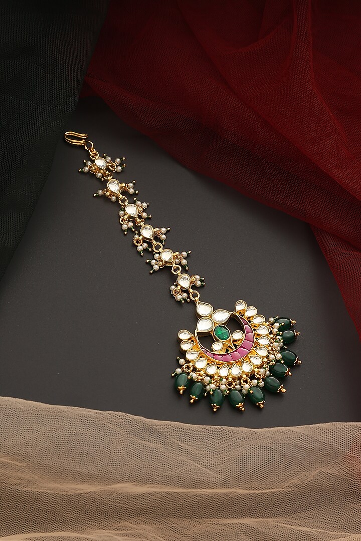 Gold Finish Kundan Polki Maangtikka by Swabhimann Jewellery at Pernia's Pop Up Shop
