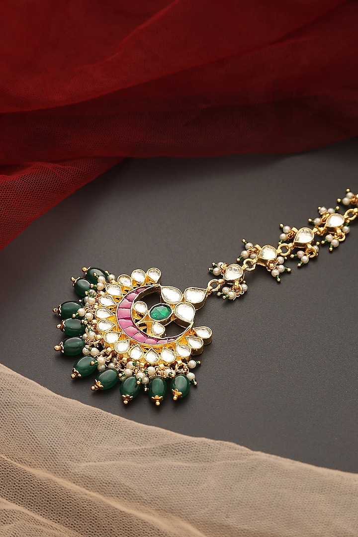 Gold Finish Kundan Polki Maangtikka by Swabhimann Jewellery at Pernia's Pop Up Shop