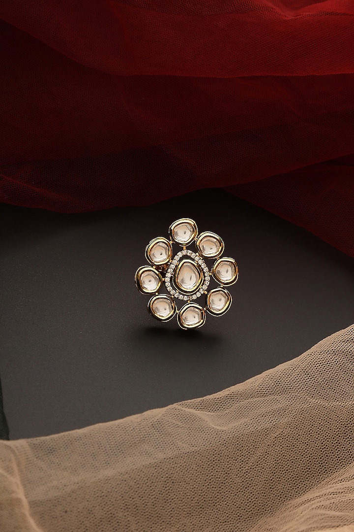 Gold Finish Kundan Polki Ring by Swabhimann Jewellery at Pernia's Pop Up Shop
