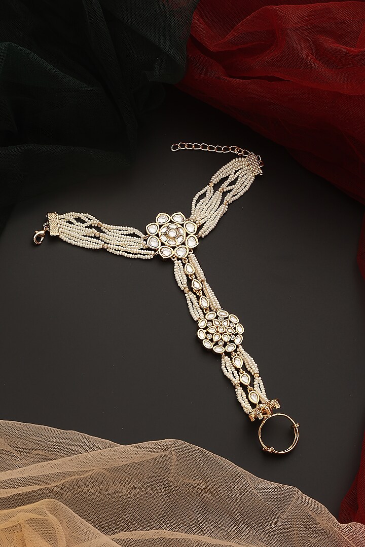 Gold Finish Kundan Polki Hathphool by Swabhimann Jewellery at Pernia's Pop Up Shop