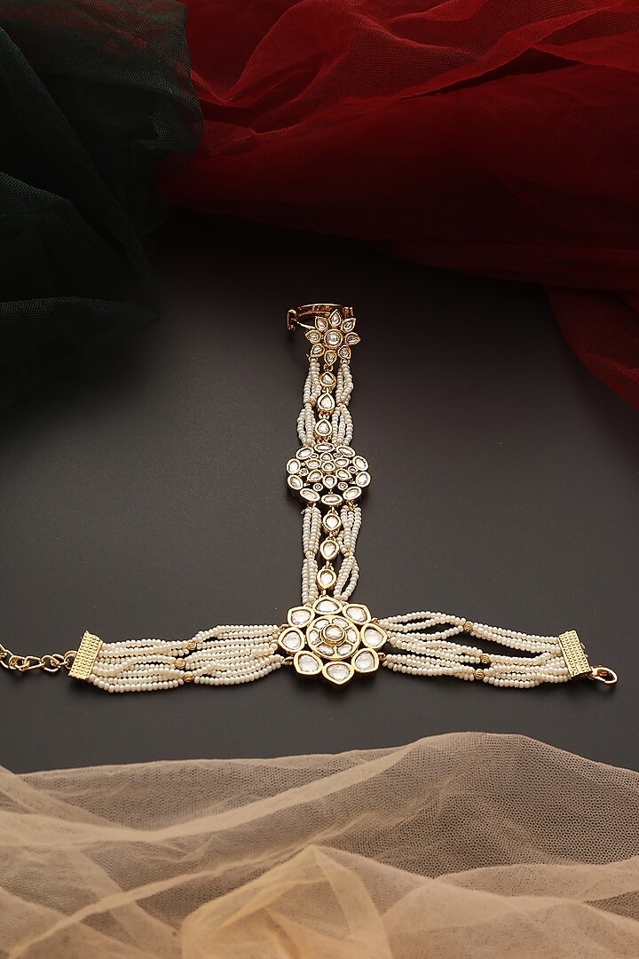 Gold Finish Kundan Polki Hathphool by Swabhimann Jewellery at Pernia's Pop Up Shop