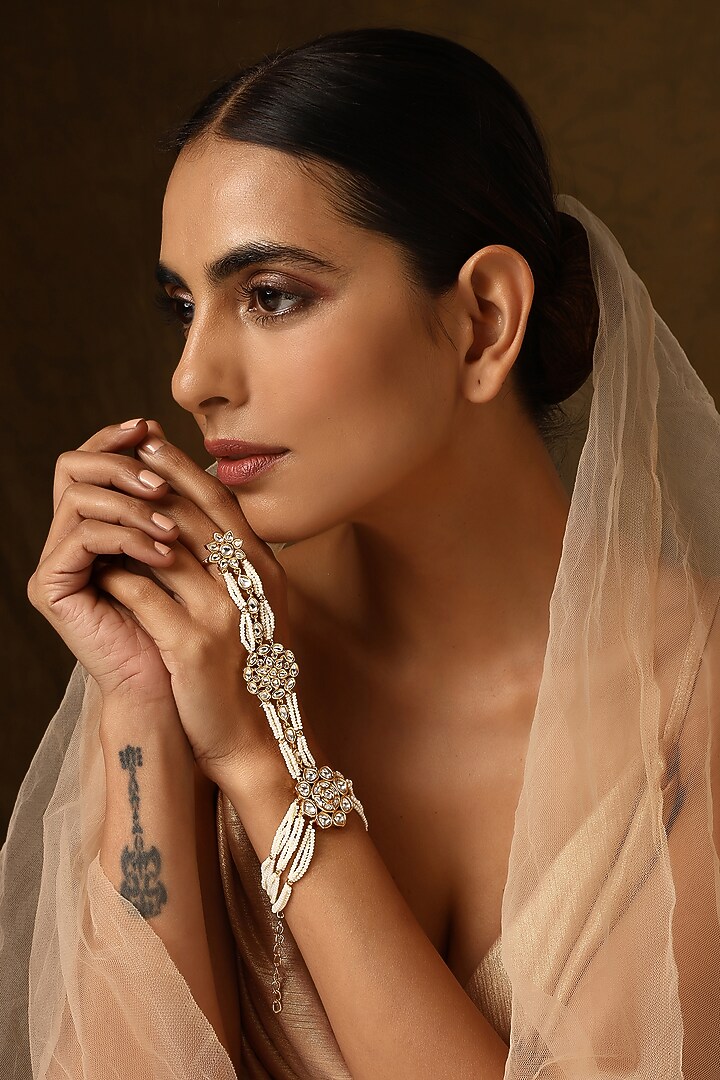 Gold Finish Kundan Polki Hathphool by Swabhimann Jewellery at Pernia's Pop Up Shop