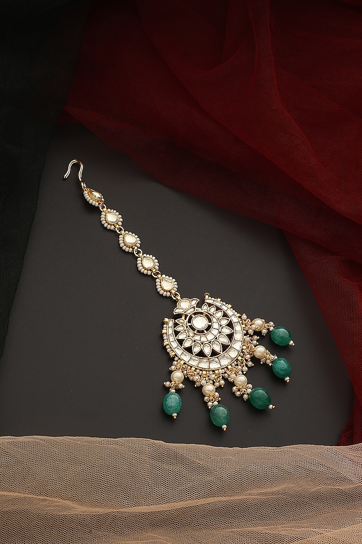 Gold Finish Kundan Polki Maangtikka by Swabhimann Jewellery at Pernia's Pop Up Shop
