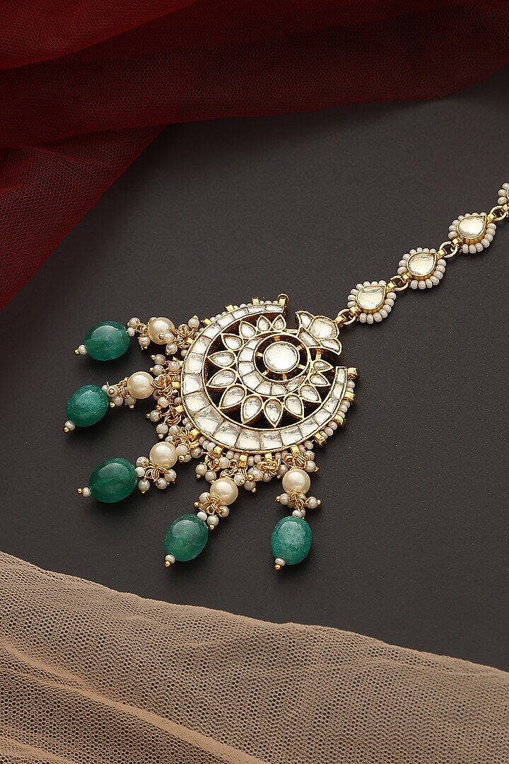 Gold Finish Kundan Polki Maangtikka by Swabhimann Jewellery at Pernia's Pop Up Shop