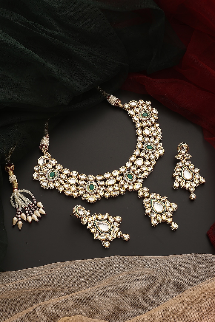 Gold Finish Kundan Polki Necklace Set by Swabhimann Jewellery at Pernia's Pop Up Shop