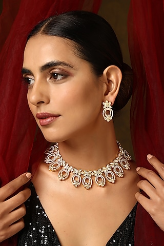 Rose Gold Finish Kundan Polki Necklace Set by Swabhimann Jewellery