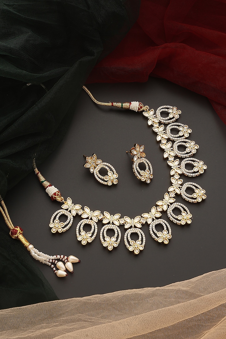 Rose Gold Finish Kundan Polki Necklace Set by Swabhimann Jewellery at Pernia's Pop Up Shop