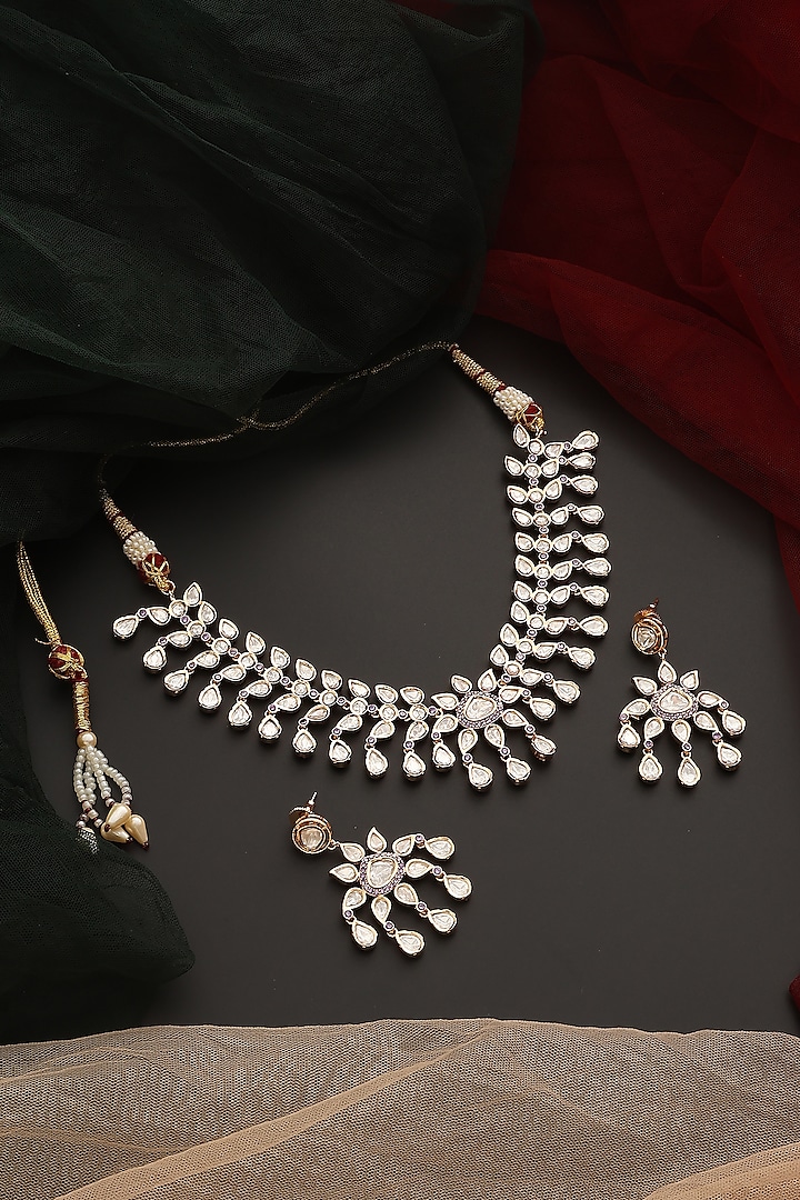 Rose Gold Finish Zircon Necklace Set by Swabhimann Jewellery at Pernia's Pop Up Shop