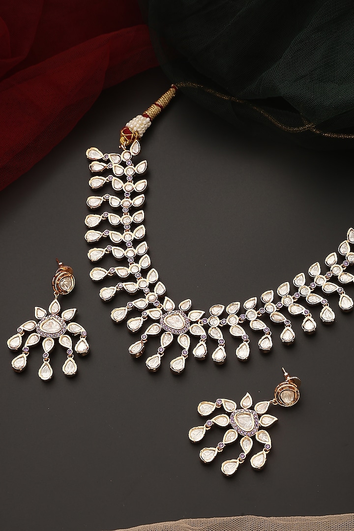 Rose Gold Finish Zircon Necklace Set by Swabhimann Jewellery at Pernia's Pop Up Shop