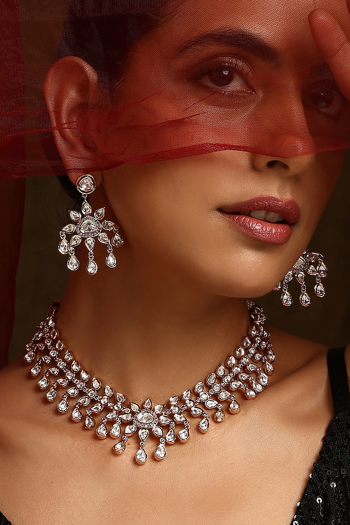 Rose Gold Finish Zircon Necklace Set by Swabhimann Jewellery at Pernia's Pop Up Shop
