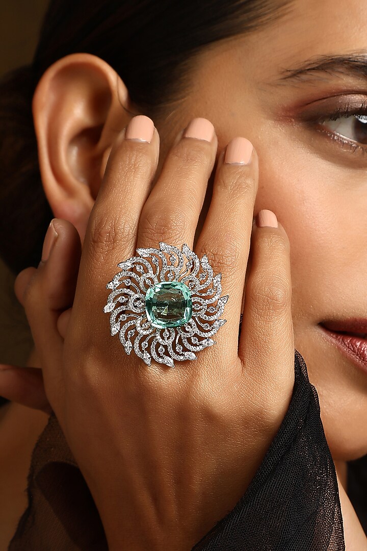White Finish Kundan Polki Ring by Swabhimann Jewellery at Pernia's Pop Up Shop