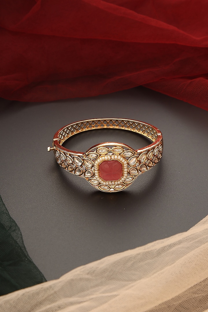 White Finish Kundan Polki Bracelet by Swabhimann Jewellery at Pernia's Pop Up Shop