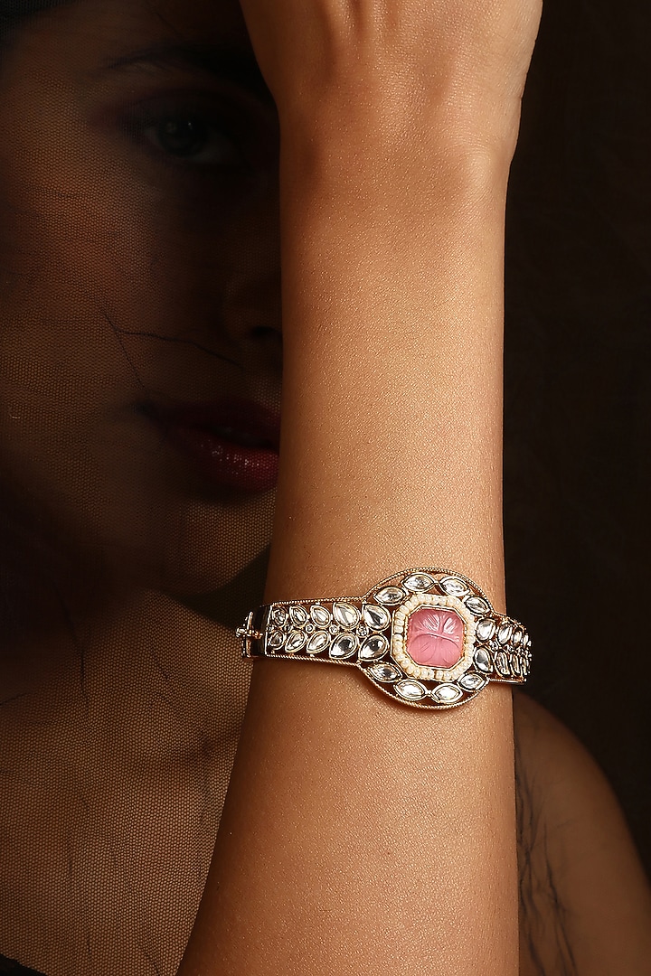 White Finish Kundan Polki Bracelet by Swabhimann Jewellery at Pernia's Pop Up Shop