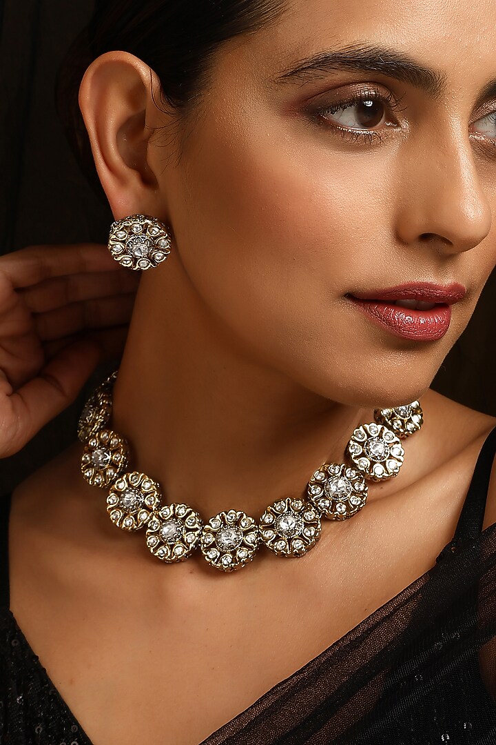 Two-Tone Finish Zircon Necklace Set by Swabhimann Jewellery at Pernia's Pop Up Shop