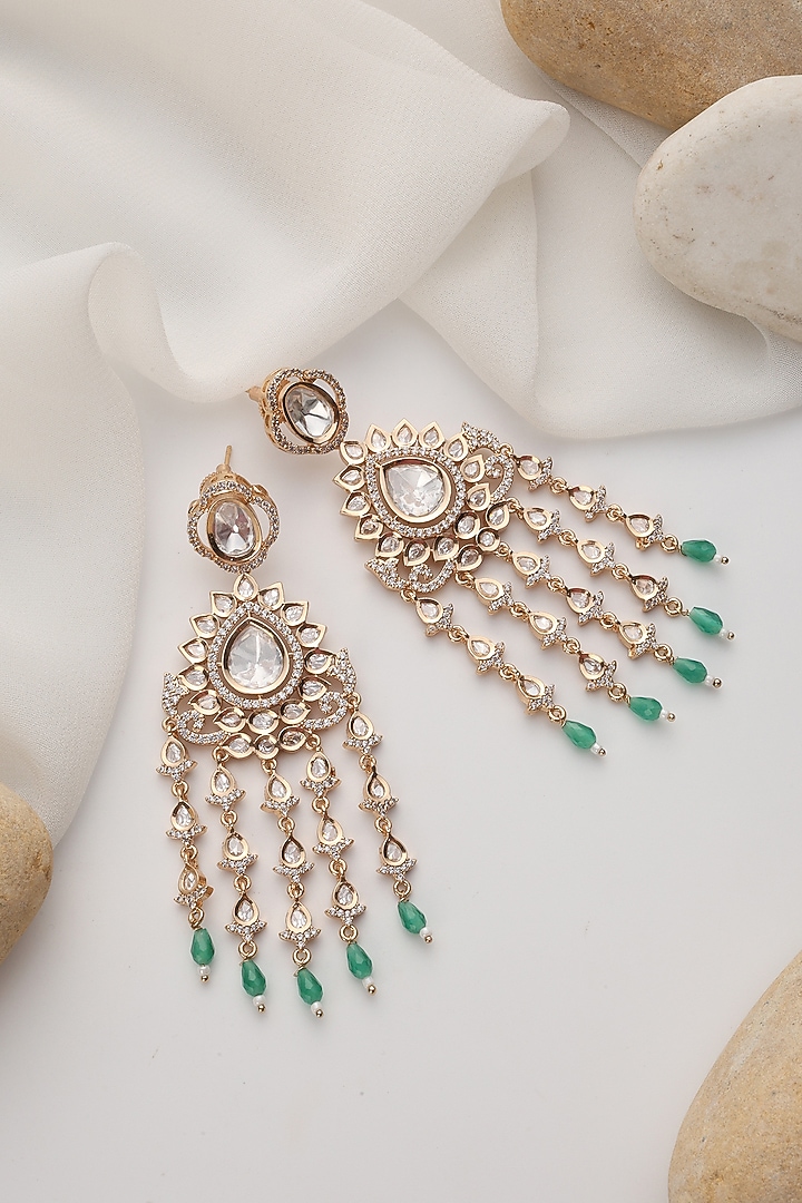 Rose Gold Finish Mint Kundan Polki Handcrafted Dangler Earrings by Swabhimann Jewellery at Pernia's Pop Up Shop