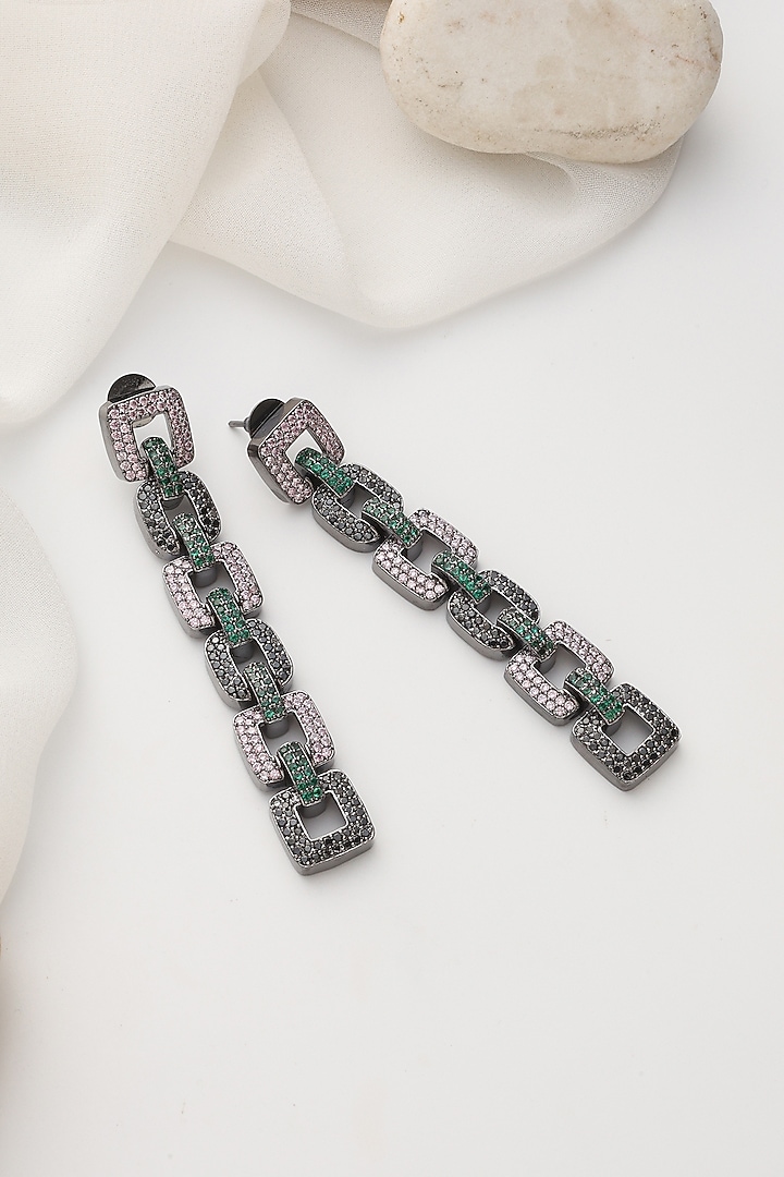 Black Rhodium Finish Multi-Colored Zirconia Handcrafted Dangler Earrings by Swabhimann Jewellery at Pernia's Pop Up Shop
