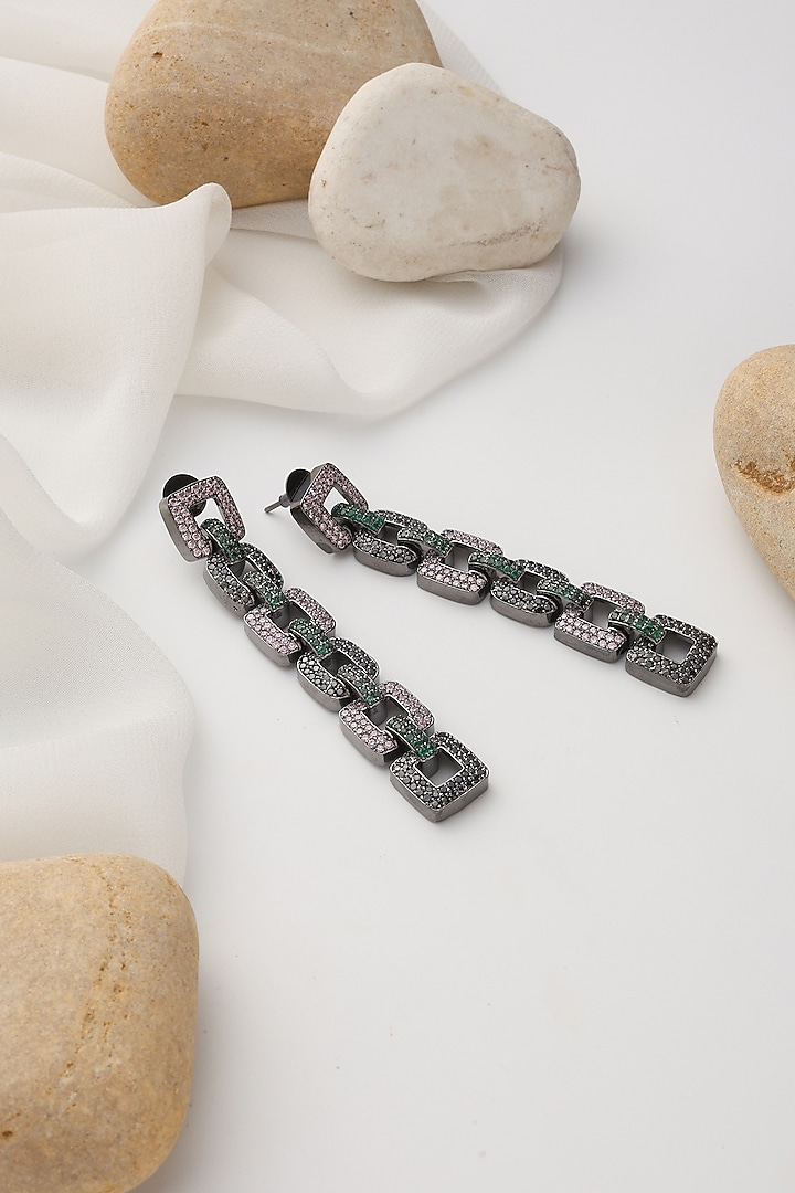 Black Rhodium Finish Multi-Colored Zirconia Handcrafted Dangler Earrings by Swabhimann Jewellery at Pernia's Pop Up Shop