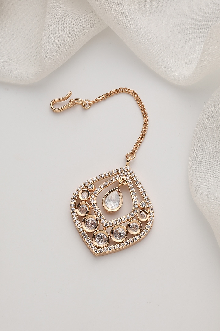 Rose Gold Finish Kundan Polki Handcrafted Maangtikka by Swabhimann Jewellery at Pernia's Pop Up Shop