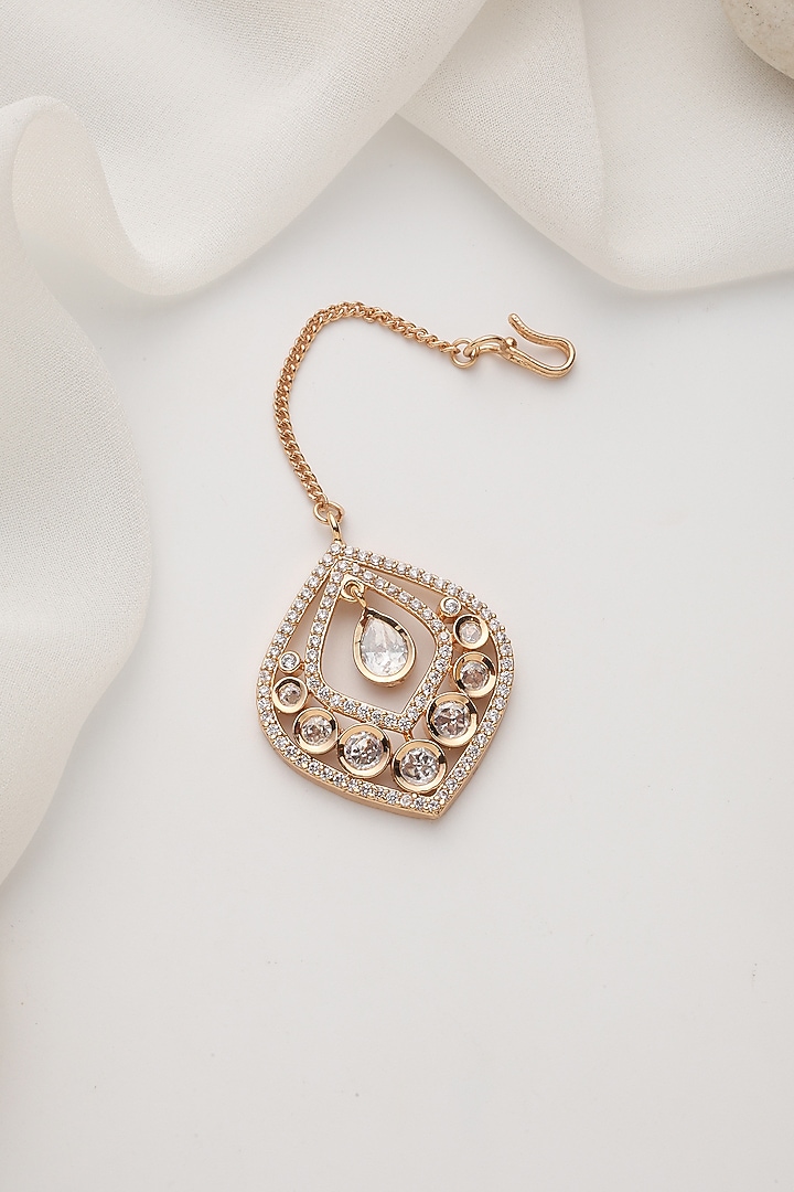 Rose Gold Finish Kundan Polki Handcrafted Maangtikka by Swabhimann Jewellery at Pernia's Pop Up Shop