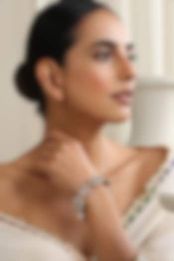 Rose Gold Finish Green Kundan Polki Handcrafted Openable Bracelet by Swabhimann Jewellery at Pernia's Pop Up Shop