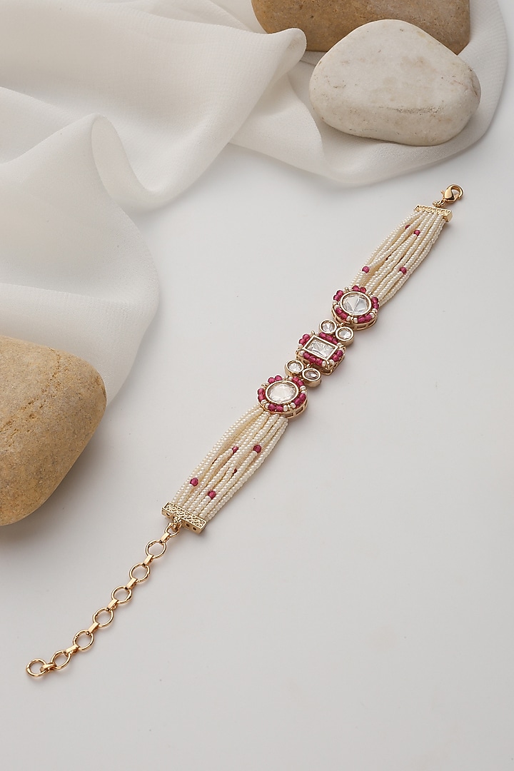 Rose Gold Finish Kundan Polki Handcrafted Openable Bracelet by Swabhimann Jewellery at Pernia's Pop Up Shop