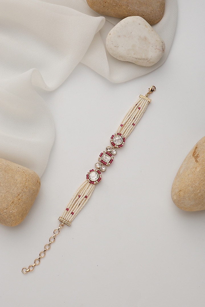 Rose Gold Finish Kundan Polki Handcrafted Openable Bracelet by Swabhimann Jewellery at Pernia's Pop Up Shop