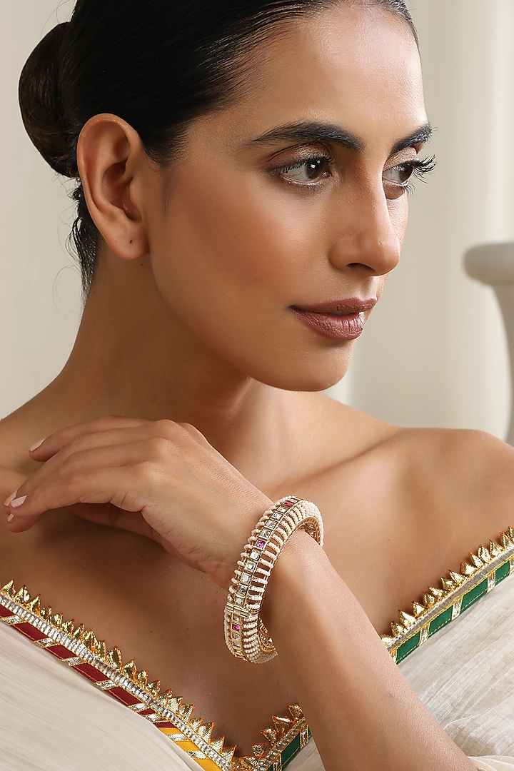 Rose Gold Finish Red Kundan Polki Handcrafted Openable Kada by Swabhimann Jewellery at Pernia's Pop Up Shop