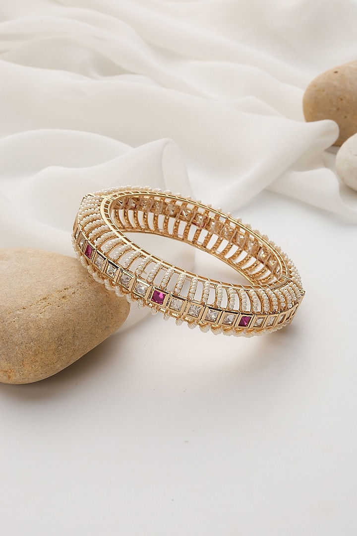 Rose Gold Finish Red Kundan Polki Handcrafted Openable Kada by Swabhimann Jewellery at Pernia's Pop Up Shop