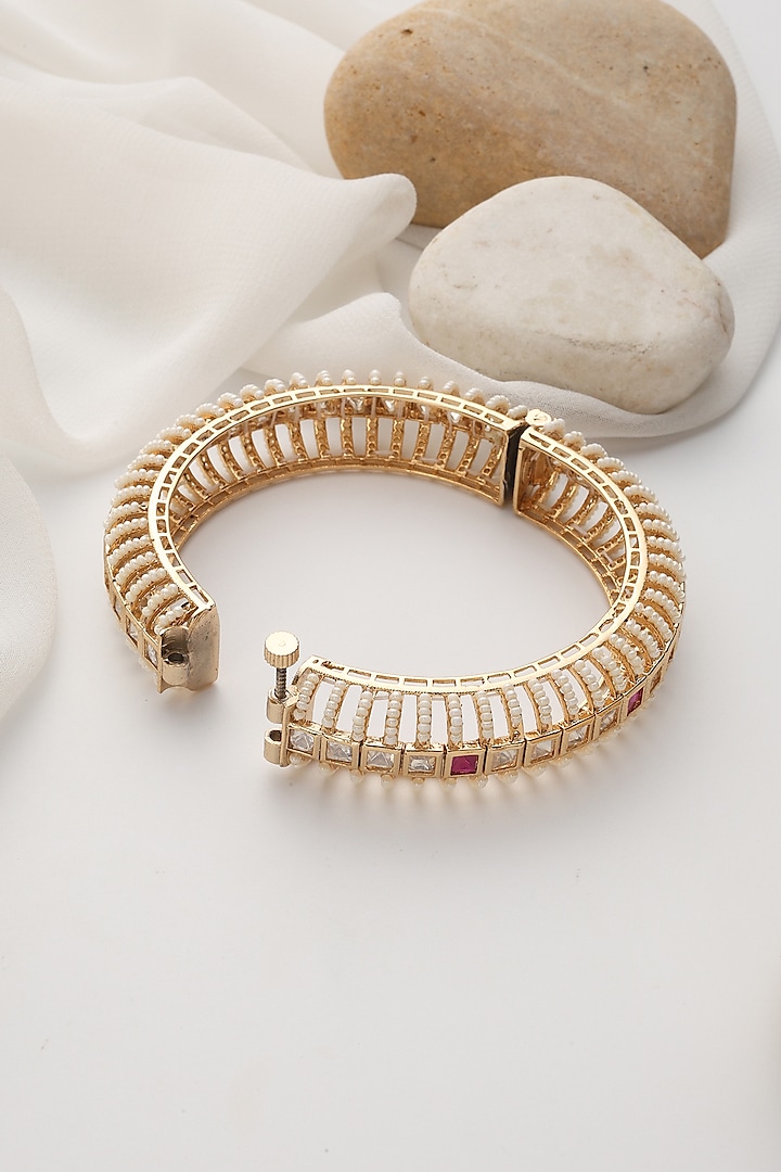 Rose Gold Finish Red Kundan Polki Handcrafted Openable Kada by Swabhimann Jewellery at Pernia's Pop Up Shop