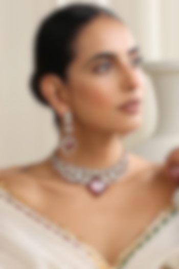 Rose Gold Finish Red Kundan Polki Handcrafted Choker Necklace Set by Swabhimann Jewellery at Pernia's Pop Up Shop