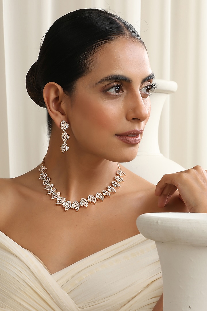 Rose Gold Finish Kundan Polki Handcrafted Necklace Set by Swabhimann Jewellery at Pernia's Pop Up Shop