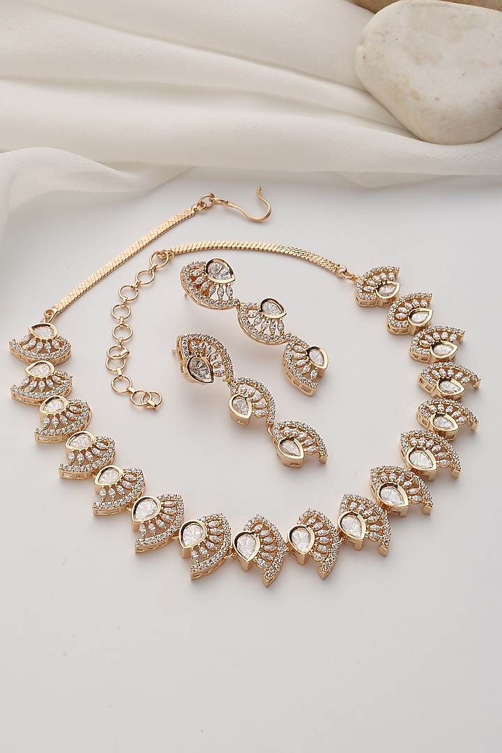 Rose Gold Finish Kundan Polki Handcrafted Necklace Set by Swabhimann Jewellery at Pernia's Pop Up Shop