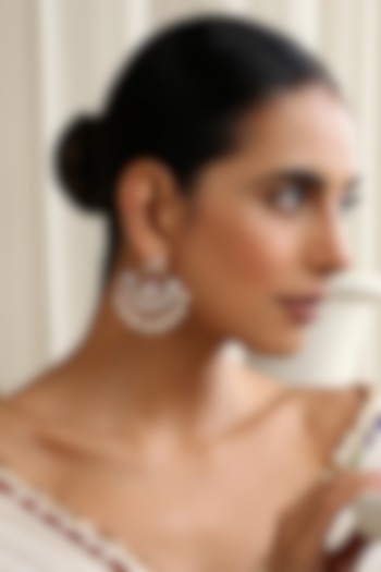 Rose Gold Finish Red Kundan Polki Chandbali Earrings by Swabhimann Jewellery at Pernia's Pop Up Shop